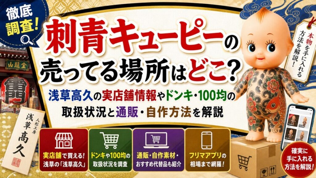 刺青キューピーの売ってる場所はどこ？浅草高久の実店舗情報やドンキ・100均の取扱状況と通販・自作方法を解説